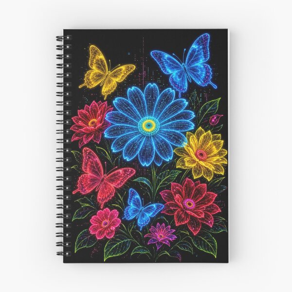 Item preview, Neon Flowers and Butterflies – Glowing Floral Art designed and sold by Nexus Space.