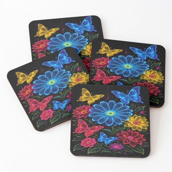 Item preview, Neon Flowers and Butterflies – Glowing Floral Art designed and sold by Nexus Space.