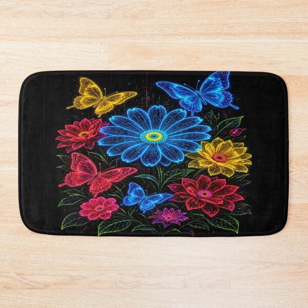 Item preview, Neon Flowers and Butterflies – Glowing Floral Art designed and sold by Nexus Space.