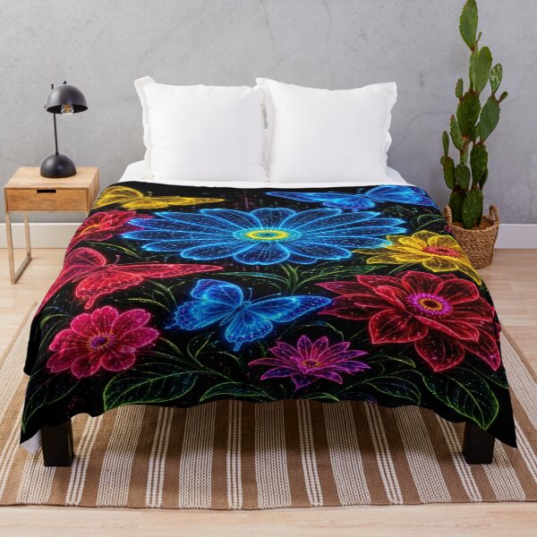 Item preview, Neon Flowers and Butterflies – Glowing Floral Art designed and sold by Nexus Space.