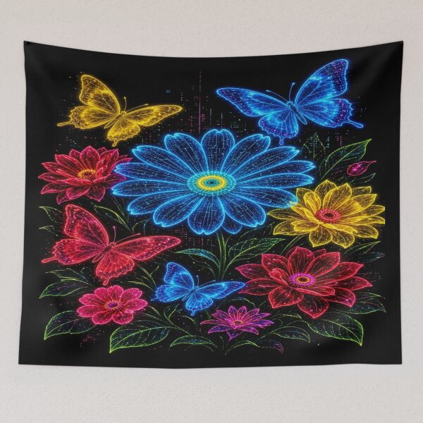 Item preview, Neon Flowers and Butterflies – Glowing Floral Art designed and sold by Nexus Space.