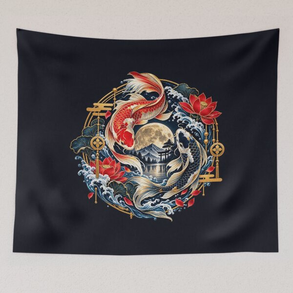 Item preview, Japanese Koi Fish Lotus Moon Art designed and sold by D69 Designs.