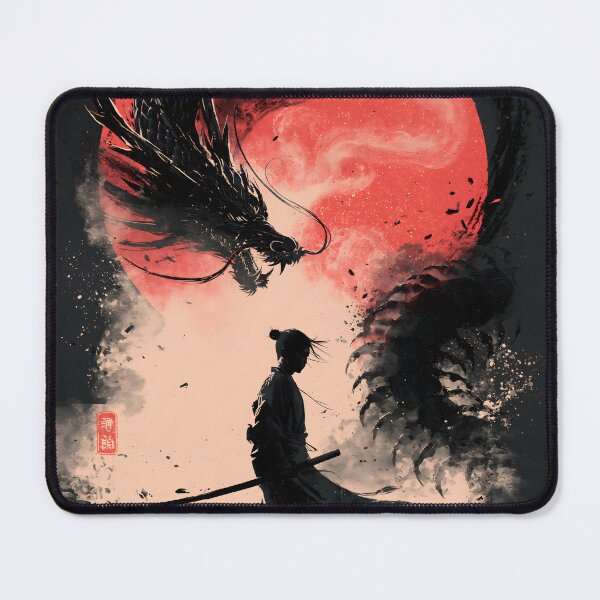 Item preview, Samurai vs Dragon: Epic Japanese Ink Art Poster designed and sold by GrinGalore.
