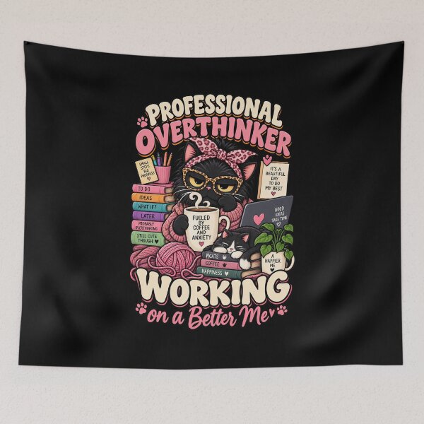 Item preview, Professional Overthinker Working On A Better Me Funny Black Cat designed and sold by Ridaelb.