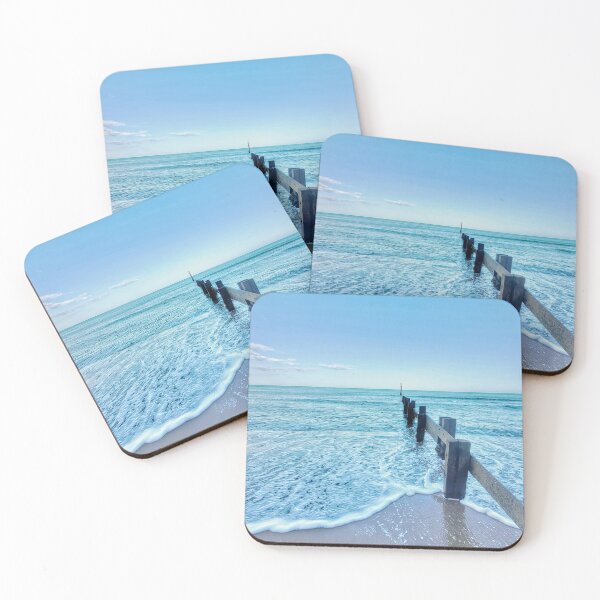 Item preview, Seascape of Wooden Groyne Structure at Low Tide | Shanklin Beach, Isle of Wight designed and sold by Tessera Co.
