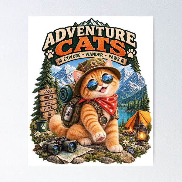 Item preview, Cute Adventure Cat Alpine Explorer  Mountain Hiking & Outdoor Cat designed and sold by TeeVibeHaus.