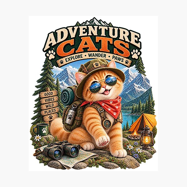 Item preview, Cute Adventure Cat Alpine Explorer  Mountain Hiking & Outdoor Cat designed and sold by TeeVibeHaus.