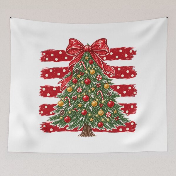 Item preview, Coquette Christmas Tree Red Bow Polka Dot Brushstroke Art designed and sold by DesignArtist.ia.