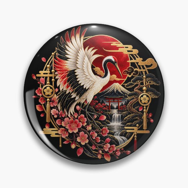 Item preview, Japanese Red-Crowned Crane Cherry Blossom Art designed and sold by D69 Designs.