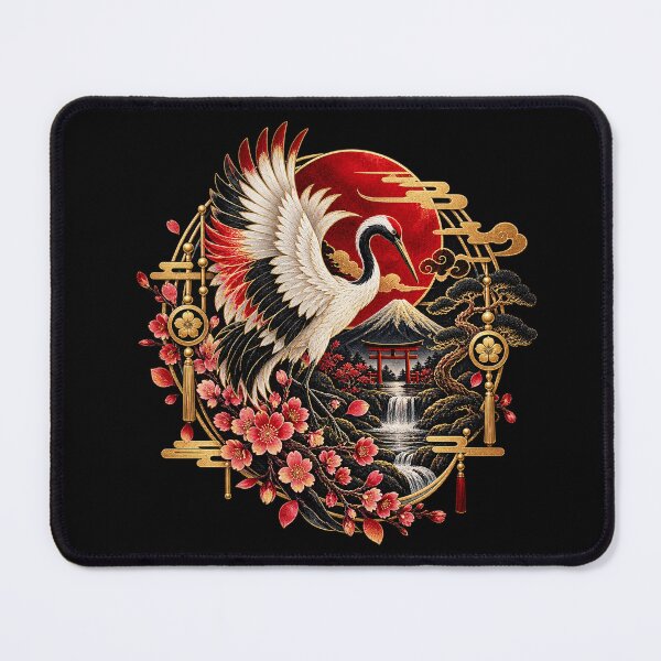 Item preview, Japanese Red-Crowned Crane Cherry Blossom Art designed and sold by D69 Designs.