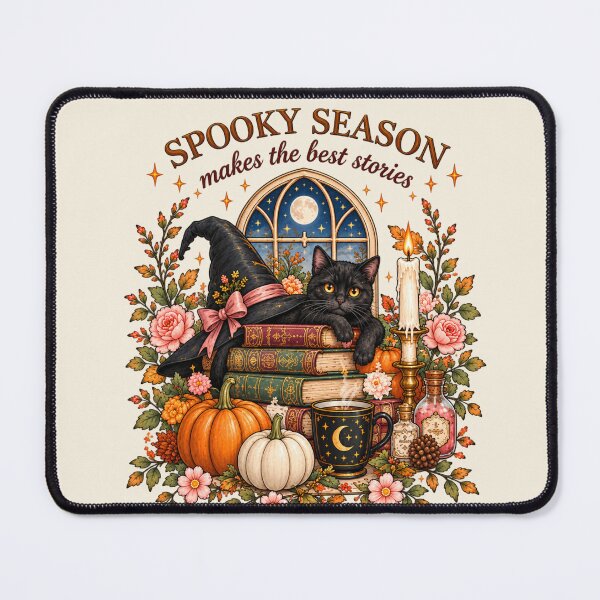 Item preview, Spooky Season Makes The Best Stories Cozy Black Cat And Books Halloween Art designed and sold by MAGICKEY2024.
