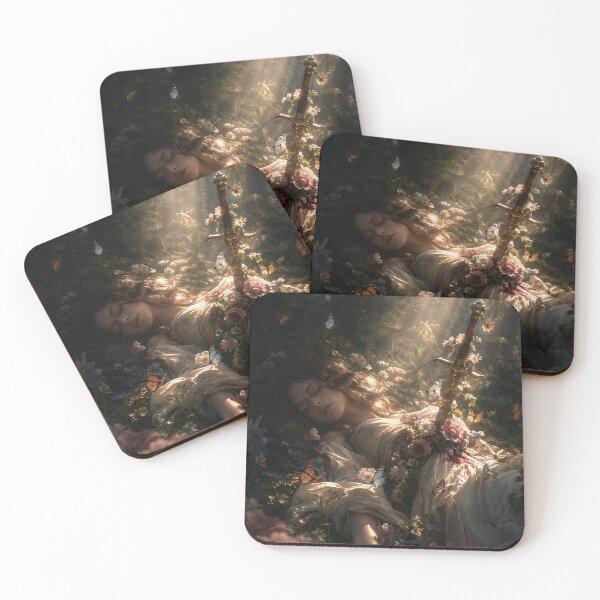 Item preview, Surreal Woman Healing Through Pain – Sword and Flowers Dark Forest Fine Art designed and sold by stylishdzign.