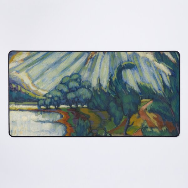 Item preview, Rays of sunlight shining down over Lake Pühajarv forest alpin elandscape painting by Konrad Magi designed and sold by Jéanpaul Ferro.