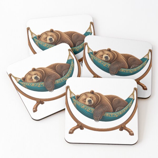Item preview, Bear asleep in a flowery hammock designed and sold by Lazenco.