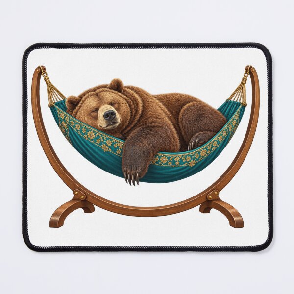Item preview, Bear asleep in a flowery hammock designed and sold by Lazenco.