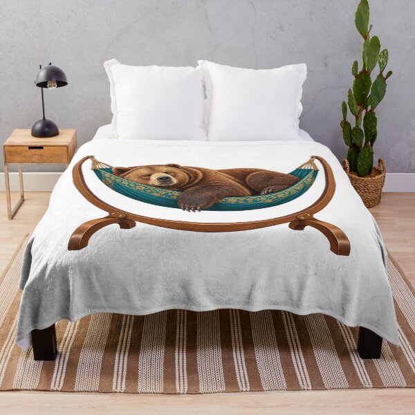 Item preview, Bear asleep in a flowery hammock designed and sold by Lazenco.