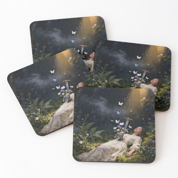 Item preview, Surreal Woman Healing Through Pain – Sword and Flowers Dark Forest Fine Art designed and sold by stylishdzign.