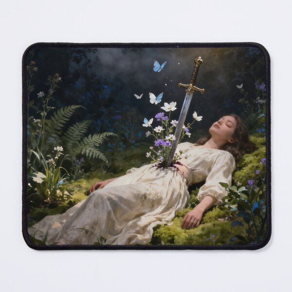 Item preview, Surreal Woman Healing Through Pain – Sword and Flowers Dark Forest Fine Art designed and sold by stylishdzign.