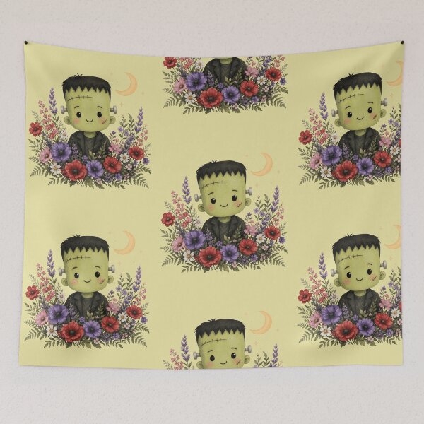 Item preview, Cute Frankenstein Monster with Wildflower Garden Graphics designed and sold by PrintSpire Studios.