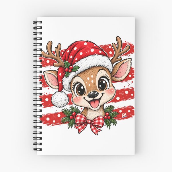 Item preview, Cute Christmas Reindeer Santa Hat Gingham Bow Art designed and sold by DesignArtist.ia.