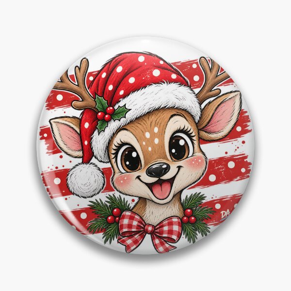 Item preview, Cute Christmas Reindeer Santa Hat Gingham Bow Art designed and sold by DesignArtist.ia.