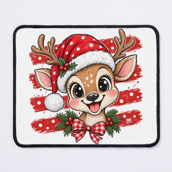 Item preview, Cute Christmas Reindeer Santa Hat Gingham Bow Art designed and sold by DesignArtist.ia.