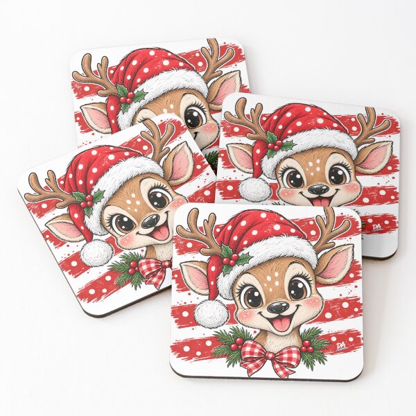 Item preview, Cute Christmas Reindeer Santa Hat Gingham Bow Art designed and sold by DesignArtist.ia.
