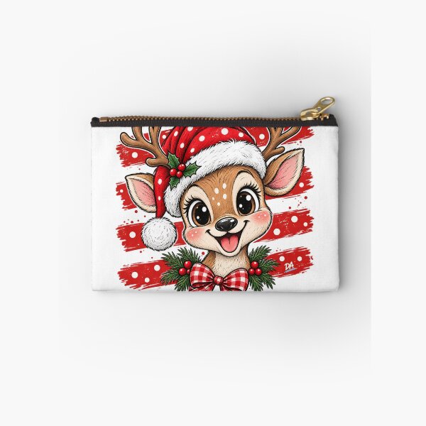 Item preview, Cute Christmas Reindeer Santa Hat Gingham Bow Art designed and sold by DesignArtist.ia.