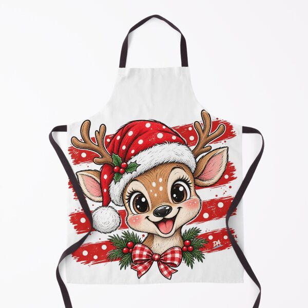 Item preview, Cute Christmas Reindeer Santa Hat Gingham Bow Art designed and sold by DesignArtist.ia.