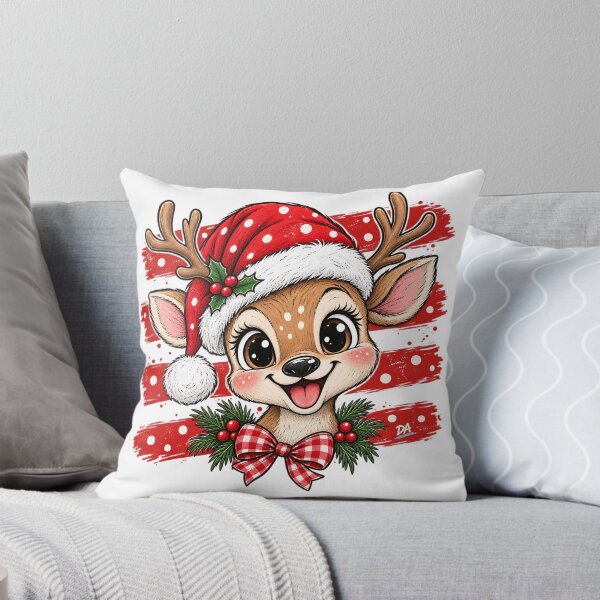 Item preview, Cute Christmas Reindeer Santa Hat Gingham Bow Art designed and sold by DesignArtist.ia.