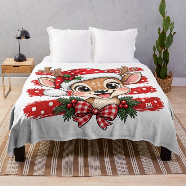 Item preview, Cute Christmas Reindeer Santa Hat Gingham Bow Art designed and sold by DesignArtist.ia.