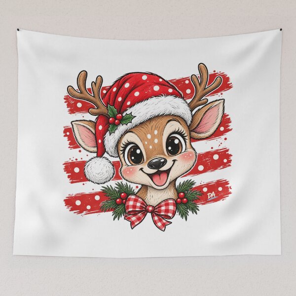 Item preview, Cute Christmas Reindeer Santa Hat Gingham Bow Art designed and sold by DesignArtist.ia.