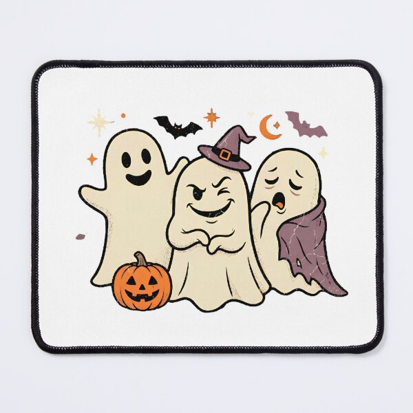 Item preview, Cute Halloween Ghost Trio with Witch Hat, Purple Cape and Pumpkin Illustration designed and sold by abdelski.