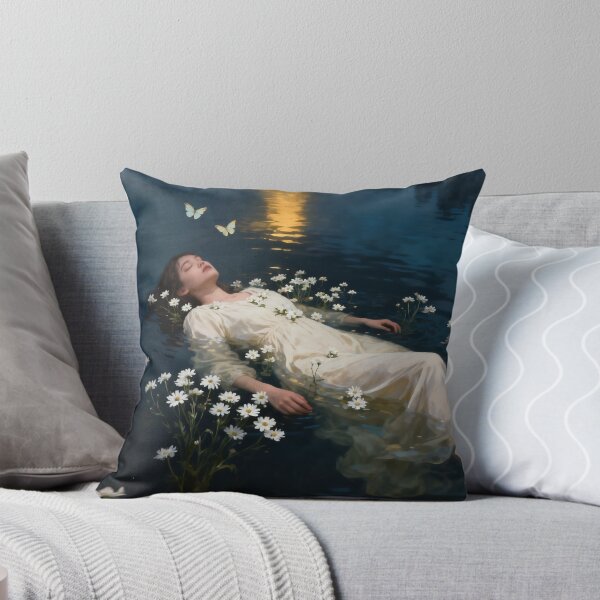 Item preview, Dreamy Woman Lake Wall Art, Ethereal Water Lily Fine Art, Melancholic Nature Print designed and sold by stylishdzign.