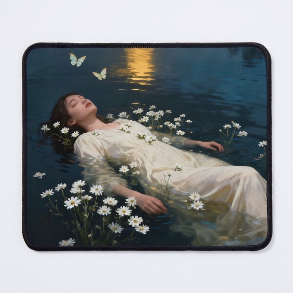 Item preview, Dreamy Woman Lake Wall Art, Ethereal Water Lily Fine Art, Melancholic Nature Print designed and sold by stylishdzign.