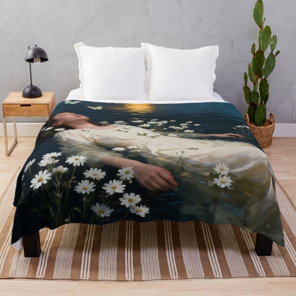Item preview, Dreamy Woman Lake Wall Art, Ethereal Water Lily Fine Art, Melancholic Nature Print designed and sold by stylishdzign.