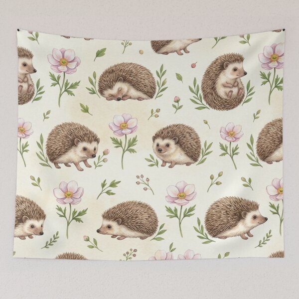 Item preview, Cute Watercolor Hedgehog Floral Pattern designed and sold by lungpleecha.