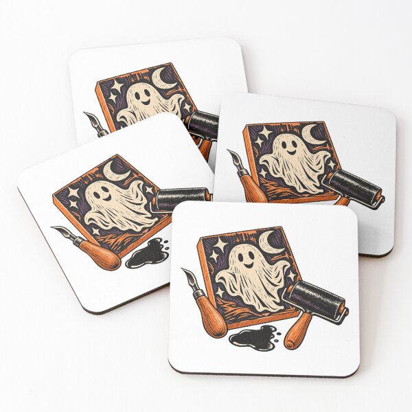 Item preview, Halloween Linocut Ghost Printmaker Art designed and sold by UrbanCanvvas.