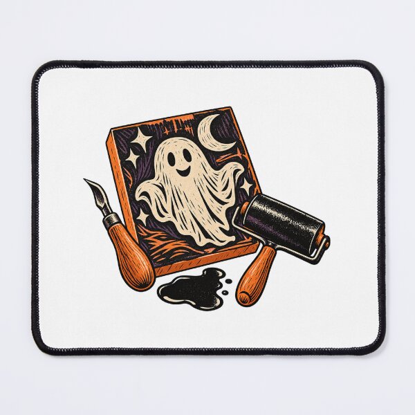 Item preview, Halloween Linocut Ghost Printmaker Art designed and sold by UrbanCanvvas.
