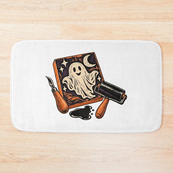 Item preview, Halloween Linocut Ghost Printmaker Art designed and sold by UrbanCanvvas.