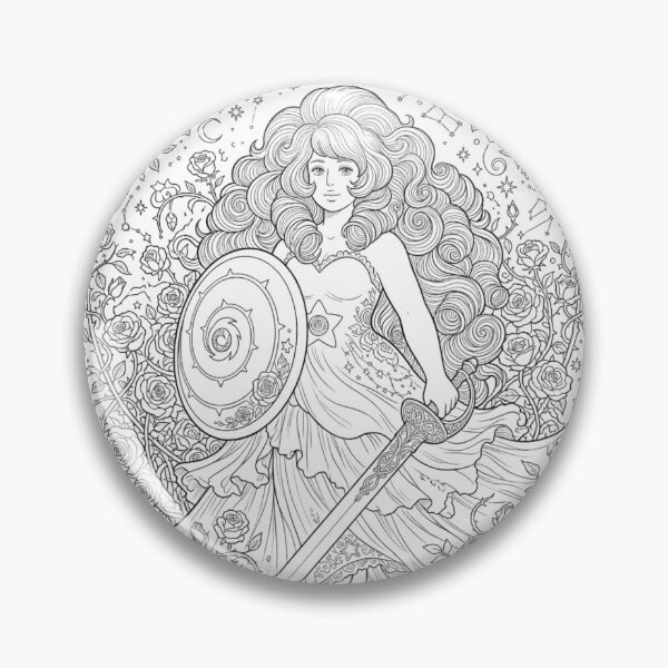 Item preview, Rose Quartz Floral Crest Shield & Sword Line Art⁠ designed and sold by 0Zetgest.