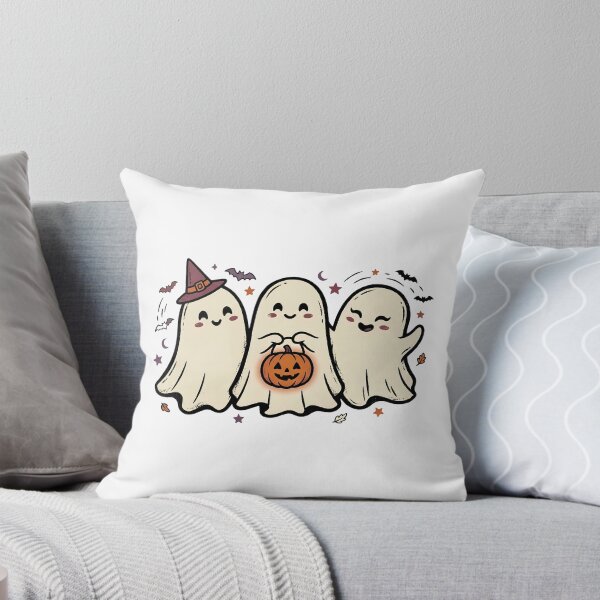 Item preview, Cute Halloween Ghost Trio with Witch Hat, Glowing Pumpkin and Bats Illustration designed and sold by abdelski.