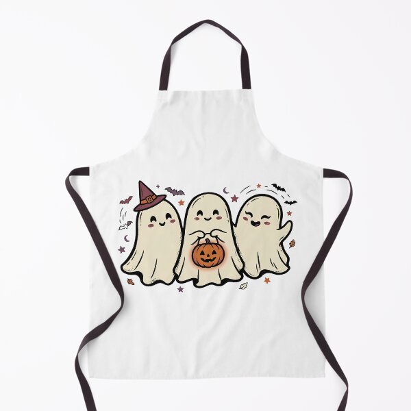 Item preview, Cute Halloween Ghost Trio with Witch Hat, Glowing Pumpkin and Bats Illustration designed and sold by abdelski.