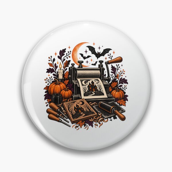 Item preview, Spooky Printmaking Studio Halloween Linocut designed and sold by UrbanCanvvas.