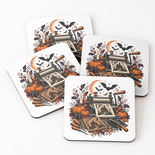 Item preview, Spooky Printmaking Studio Halloween Linocut designed and sold by UrbanCanvvas.