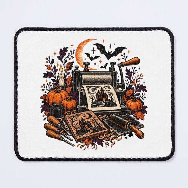 Item preview, Spooky Printmaking Studio Halloween Linocut designed and sold by UrbanCanvvas.