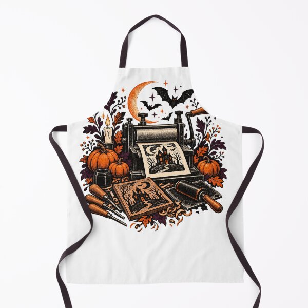 Item preview, Spooky Printmaking Studio Halloween Linocut designed and sold by UrbanCanvvas.