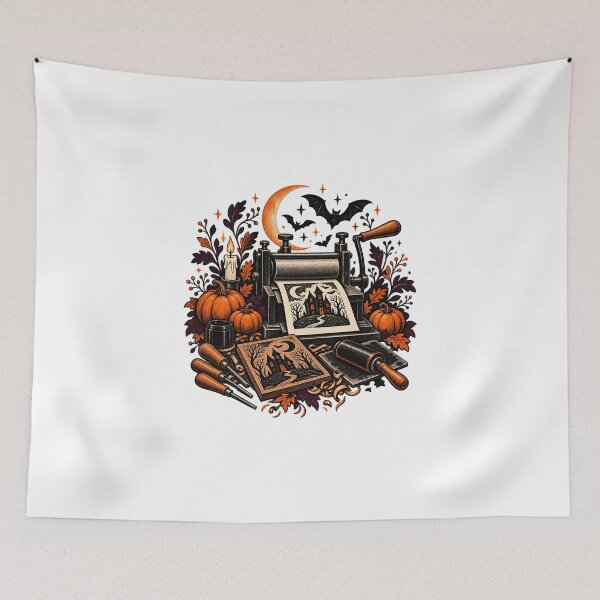 Item preview, Spooky Printmaking Studio Halloween Linocut designed and sold by UrbanCanvvas.