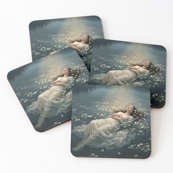Item preview, Dreamy Woman Lake Wall Art, Ethereal Water Lily Fine Art, Melancholic Nature Print designed and sold by stylishdzign.