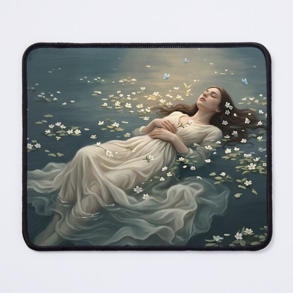 Item preview, Dreamy Woman Lake Wall Art, Ethereal Water Lily Fine Art, Melancholic Nature Print designed and sold by stylishdzign.